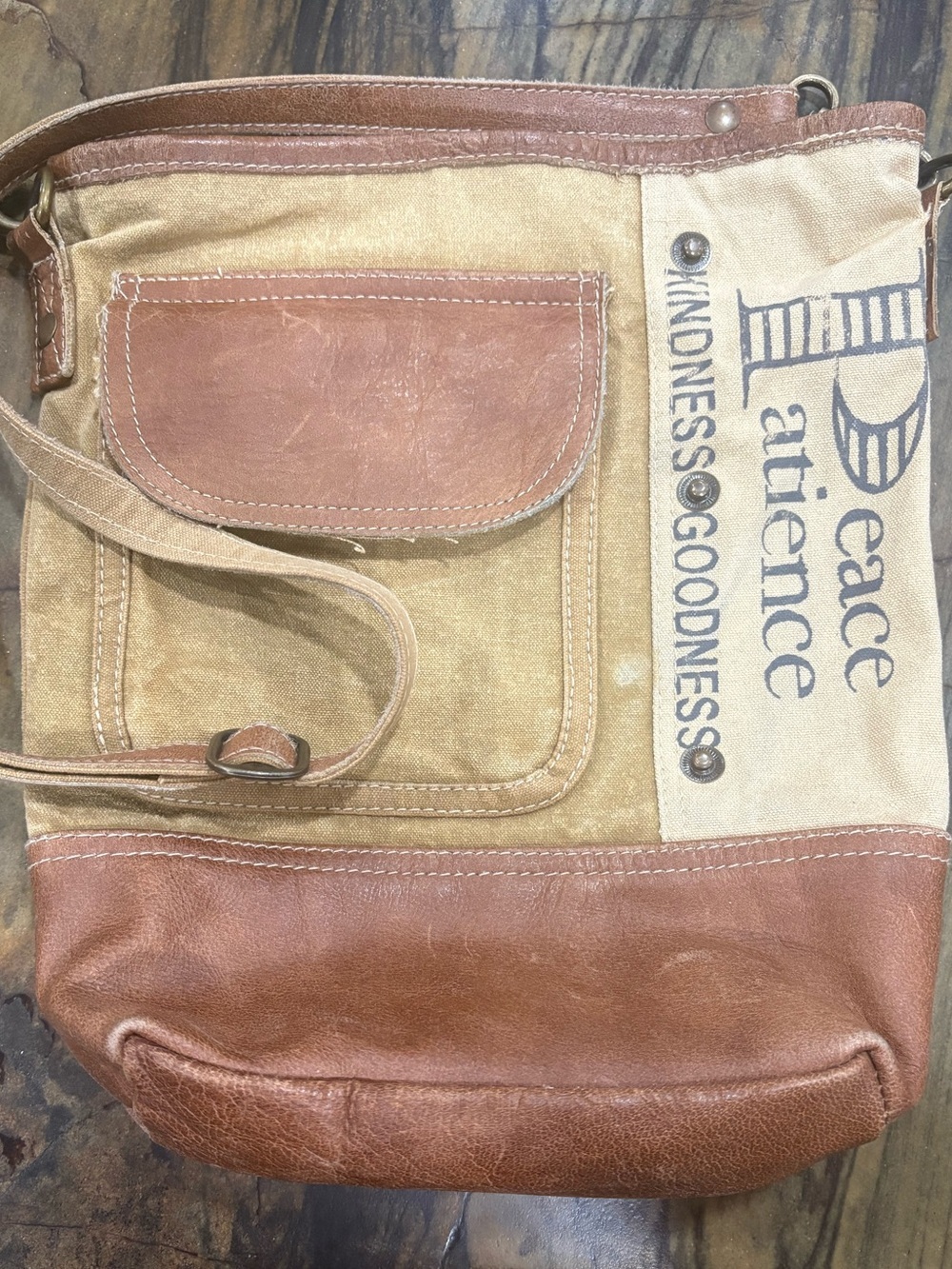Canvas and Leather Crossbody Bag in Brown and Tan